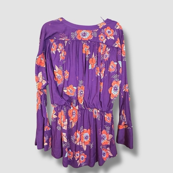 Free People Tuscan Dreams Tunic Small Floral Bohemian Plum Orange Layered - Picture 8 of 9